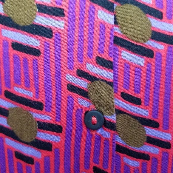 Zara TRF Pink Retro Print Geometric V-Neck Collared Short Sleeve Blouse Shirt M - Picture 5 of 6